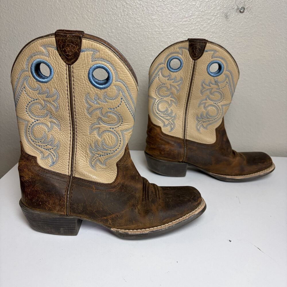 Ariat Crossfire Western Boots Size 2 Kids Boys Brown Leather Square Toe
